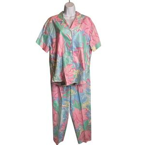 Vintage Avon Fashions Womens Pastel Floral Pajama Pants Set Est Sz XL 70's Vibes